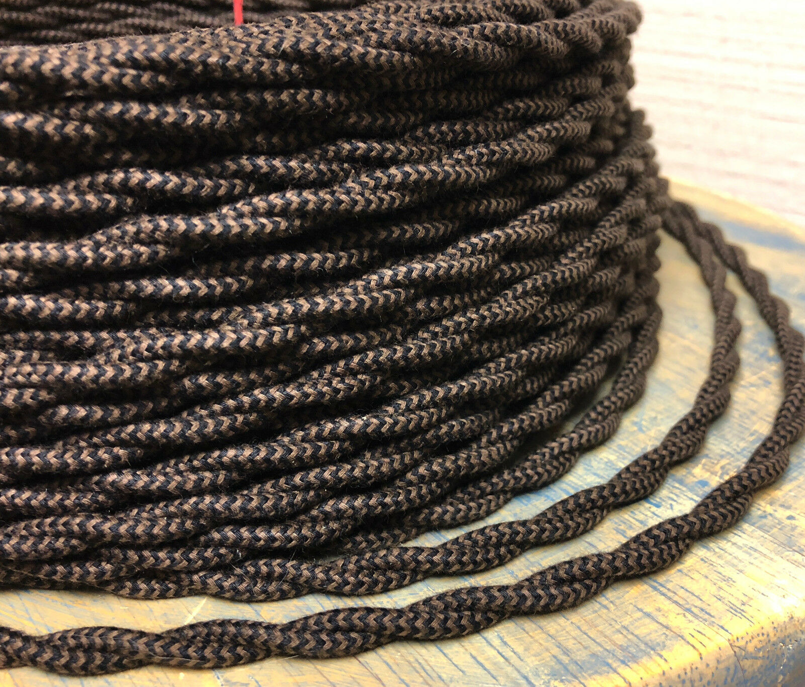 Cloth Covered Twisted Wire -Black/Brown Pattern, Vintage Style Braided L... - $1.39
