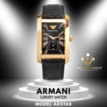 Armani AR0168 Gold Case Black Dial Leather Strap Rectangular Men's Watch Genuine - $130.91