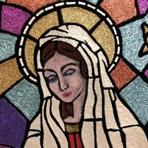 VTG Hand Painted Virgin Mary Baby Jesus Framed Velvet Painting Metallic Mosaic - £44.68 GBP