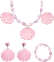 Pink Shell Necklace Earrings Bracelet Set Accessories Clothes for Women Girls - £14.48 GBP