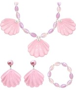 Pink Shell Necklace Earrings Bracelet Set Accessories Clothes for Women ... - £14.45 GBP