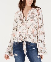 American Rag Juniors Printed Tie Front Blouse Size XX-Small Color Egret Combo - £22.55 GBP