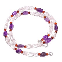 Natural Amethyst Crystal Carnelian Gemstone Smooth Beads Necklace 18&quot; UB-2719 - £7.80 GBP
