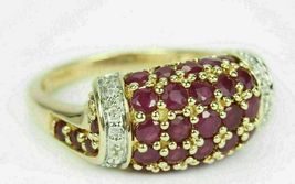 2.36 Ct Round Cut Ruby &amp; Diamond 14k Yellow Gold Finish Cluster Engagement Ring - £89.29 GBP