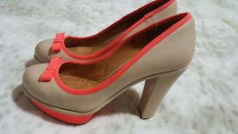 MALOLES Women&#39;s High Heel Patent Ivory Leather Platform Pump Shoes Neon Bow Sz 7 - £43.05 GBP