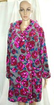 Betsey Johnson Plush Floral Hooded Robe Gray with Pink Floral Womens XS/S *** - £40.15 GBP