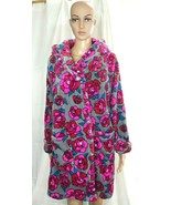 Betsey Johnson Plush Floral Hooded Robe Gray with Pink Floral Womens XS/... - £39.31 GBP