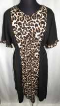 Women&#39;s Black Leopard Print Short Sleeve Babydoll Dress Plus Size 3X - £19.65 GBP
