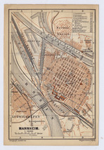 1896 Antique Map Of Mannheim / Schwetzingen / BADEN-WÜRTTEMBERG / Germany - £21.15 GBP