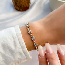 Cubic Zirconia &amp; 18K Gold-Plated Flower Chain Bracelet - £11.07 GBP