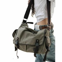 Men Women Canvas Shoulder Bag Vintage Big Capacity Travel Multi Pocket T... - £42.51 GBP