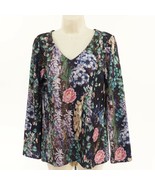 Sheilay Womens V-Neck Shirt M Medium Wildflowers Night Sky Stars Artsy N... - $21.40