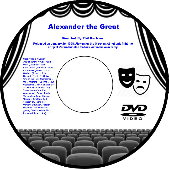 Alexander the Great 1968 DVD Film Drama William Shatner Adam West John Cassavete
