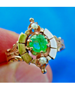 Earth mined Emerald Pearl Antique Ring Victorian 14k Rose Gold Statement... - $2,370.25