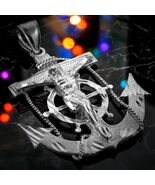Solid 925 Sterling Silver Mariner Crucifix Anchor Cross Pendant Mens - $109.99