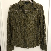 J. Crew Classic-Fit Olive Floral Lace Button Shirt Top Long Sleeve Size 6 NWOT - £22.22 GBP