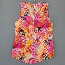 Tacera Women Shirt Size XL Pink Preppy Boho Sleeveless Zip V-Neck Classic Top - £9.20 GBP