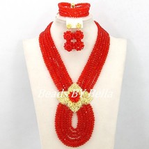 Hot New Bridal Jewelry Sets Red Nigerian Wedding African Beads Jewelry Set Cryst - £35.17 GBP