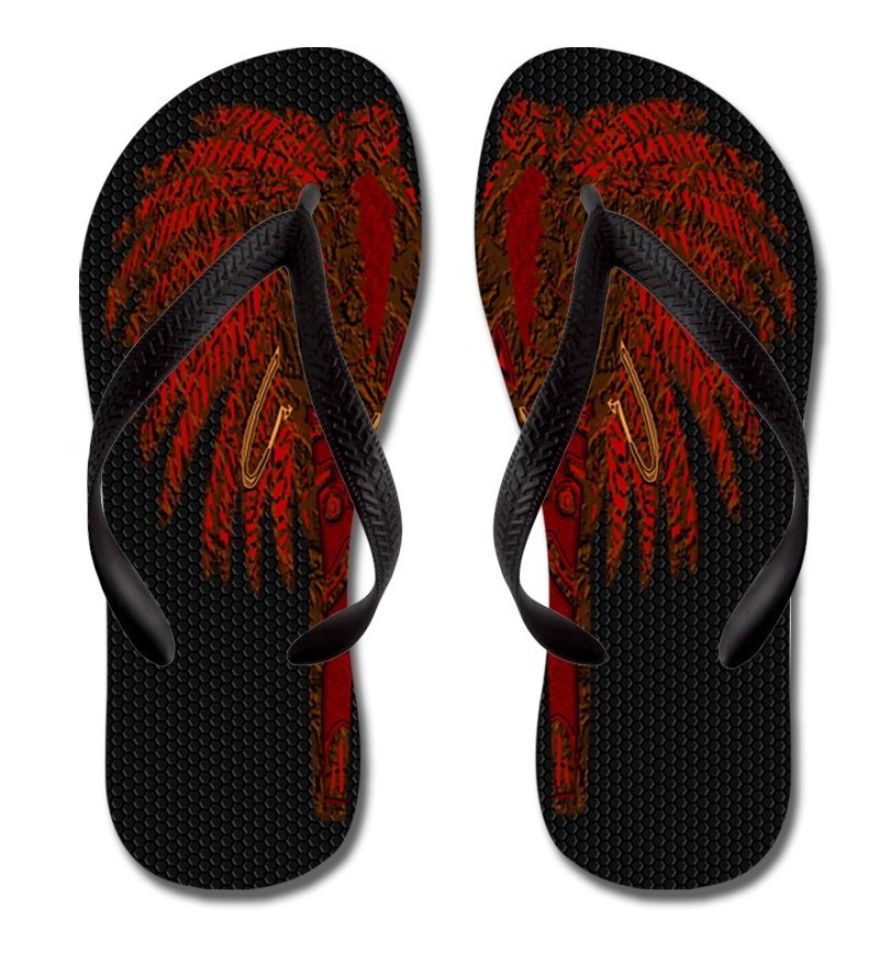 Witch Doctor Voodoo STANDARD Flip Flops - Red on Black - Women's