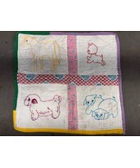 Vintage Handmade Baby Blanket Quilt Embroidered Animals Kitty Puppy Hors... - $70.70 CAD