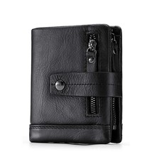 GROJITOO leather Men Wallet Cowhide Leather Zipper Buckle Short Wallet For Men L - £31.09 GBP