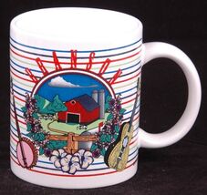 BRANSON MO MUG-White-Coffee Cup-Guitar Banjo Farm Barn-Official-Vtg - $14.99