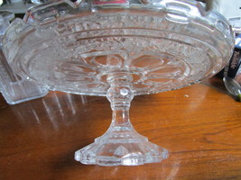 EAPG Early American Pressed Glass cake stand thumbprints and flowers[*cakestand] - £67.26 GBP