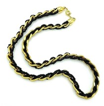 Vintage TRIFARI TM Gold Tone Black Seed Bead Twisted Rope Necklace - £19.05 GBP