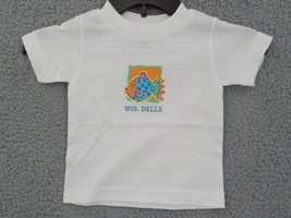 TODDLER WHITE T-SHIRT SZ 18 MONTHS BRIGHT SILK SCREENED FISH WIS DELLS NWOT - £7.96 GBP