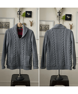 Eddie Bauer Lambswool Blend Cable Knit Grey Zip Cardigan Sweater Flannel... - €24,71 EUR