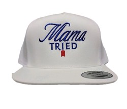 Mama Tried Mesh Adjustable Embroidered flat bill trucker hat cap White - £21.42 GBP