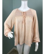 NWT Women&#39;s Bobeau L/S Peach Smocked Tie Neck Top Sz Medium - €23,98 EUR