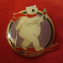 Coca-Cold Polar Bear Cross Country Skiing  Round Lapel Pin - $3.22