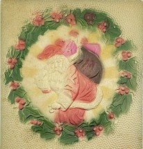 c.1909 Santa With a Cane Sack of Toys Wreath Embossed Antique Christmas ... - £6.53 GBP
