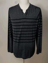 Buffalo by David Bitton Mens Sweater Gray Stripe LS Hybrid V Neck Henley XL - $16.82