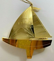Vintage AGC Gold Brass 1994 Sailboat 3.75 in Christmas Ornament - £10.89 GBP