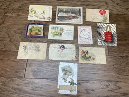 Vintage Antique Lot of 10 Postcards Greetings Cards 1920-1960 Easter KG JD - $14.84