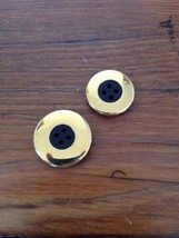 Pair of Vintage Mid Century Black Plastic Brass Goldtone Four Hole Butto... - $9.99