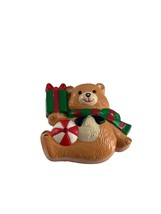 Vintage Christmas Pin Brooch Teddy Bear Scarf Gift Ball Plastic 2&quot; Tall - £9.51 GBP