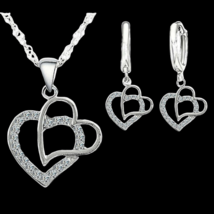 Elegant Hearts Necklace And Earrings Set Sterling Silver - £11.33 GBP