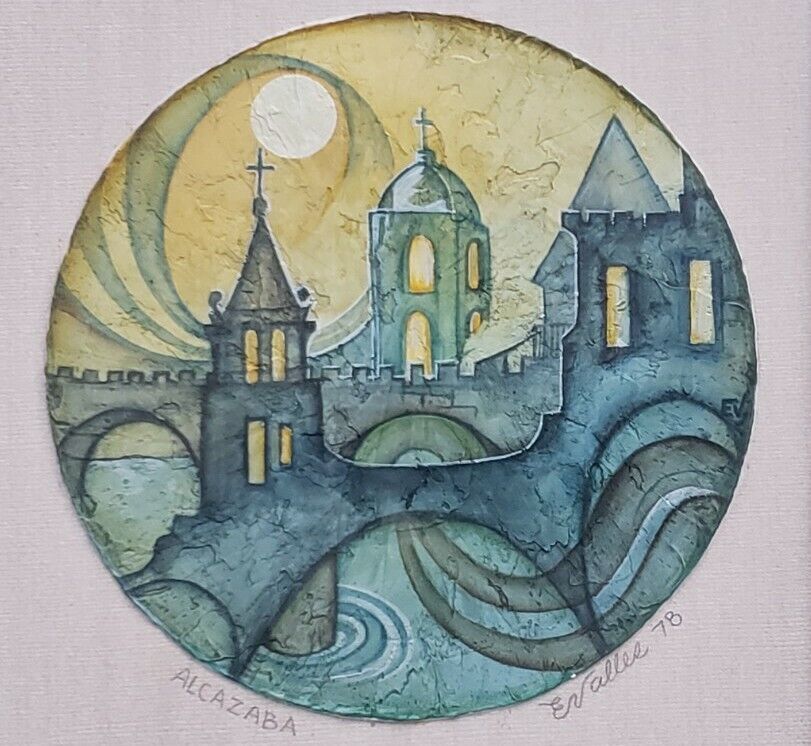 1978 Antonio Estrada Valles ALCAZABA Surreal Art Painting San Diego Cali... - $445.49
