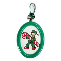 Vintage 80s Handmade Needlepoint Finished Ornament Kit Elf Holding Candy... - $4.99