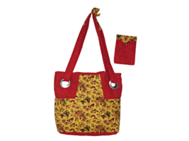 Handmade Handsewn Red Yellow Birds &amp; Butterfly Tote Bag With Matching Sa... - £20.75 GBP