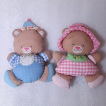 Vintage House of Hatten baby bear plush set 2 boy girl pink blue gingham toy - £31.66 GBP