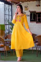 Traditional Jaipur Women&#39;s Rayon Fabric 2 Piece Set of Beautiful Yellow Kurti wi - £19.59 GBP
