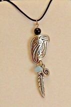 Pacific NW Perched Raven Pendant Leadfree Pewter 2.5&quot; x .75&quot; Corded Made in USA - £6.92 GBP