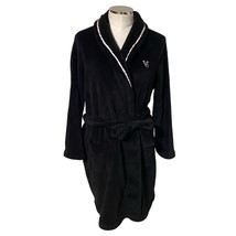 Victoria&#39;s Secret Women&#39;s Black Plush Hooded with Belt &amp; Embroidered VS ... - $31.95