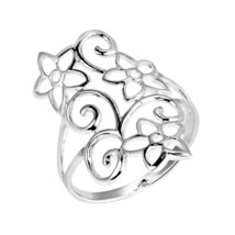 Swirling Jasmine Flower Garden .925 Sterling Silver Ring-9 - £14.29 GBP