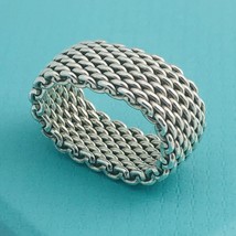 AUTHENTIC Size 6.5 Tiffany &amp; Co Somerset Ring Mesh Basket Weave in 925 Silver - £222.32 GBP
