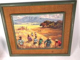 Vintage Oil on Canvass, Haitian(?), Peasants Working in Field, Beautiful Picture - £69.60 GBP